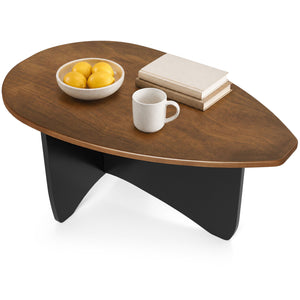 Oval Coffee Table Mid Century Modern Accent Table Low Profile Wooden Center Table-Walnut