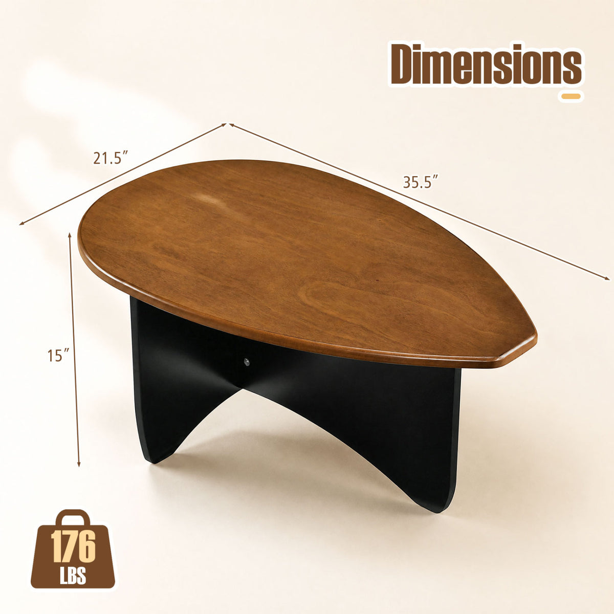 Oval Coffee Table Mid Century Modern Accent Table Low Profile Wooden Center Table-Walnut