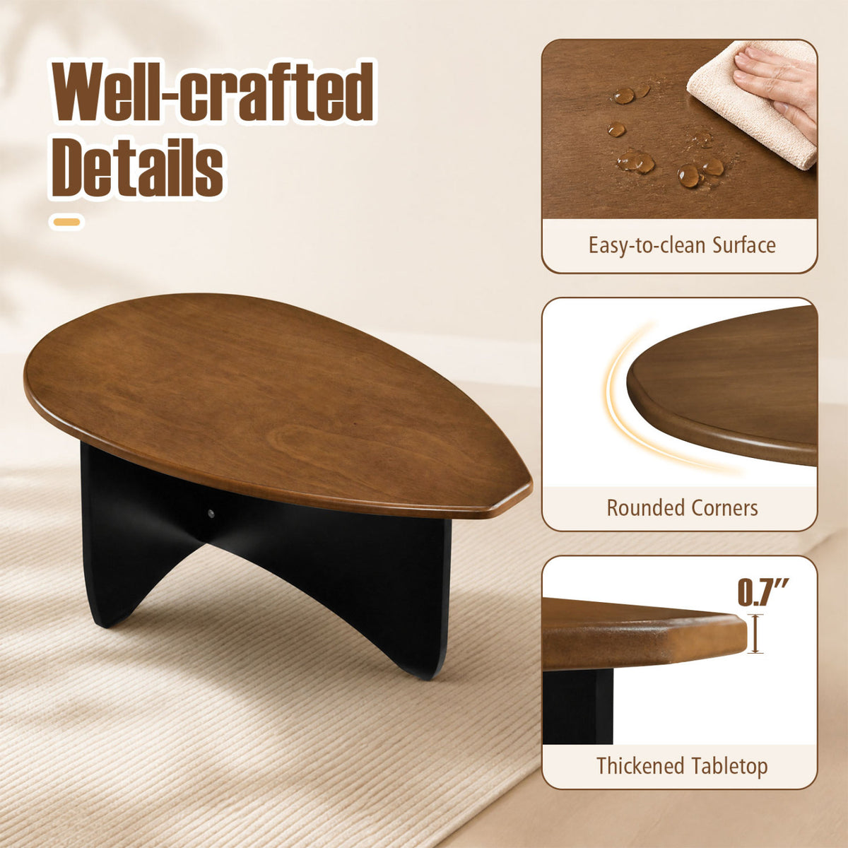 Oval Coffee Table Mid Century Modern Accent Table Low Profile Wooden Center Table-Walnut