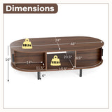48" Mid Century Center Table with Sliding Fluted Doors and Open Compartment-Walnut