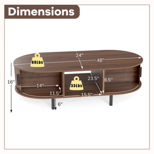 48" Mid Century Center Table with Sliding Fluted Doors and Open Compartment-Walnut