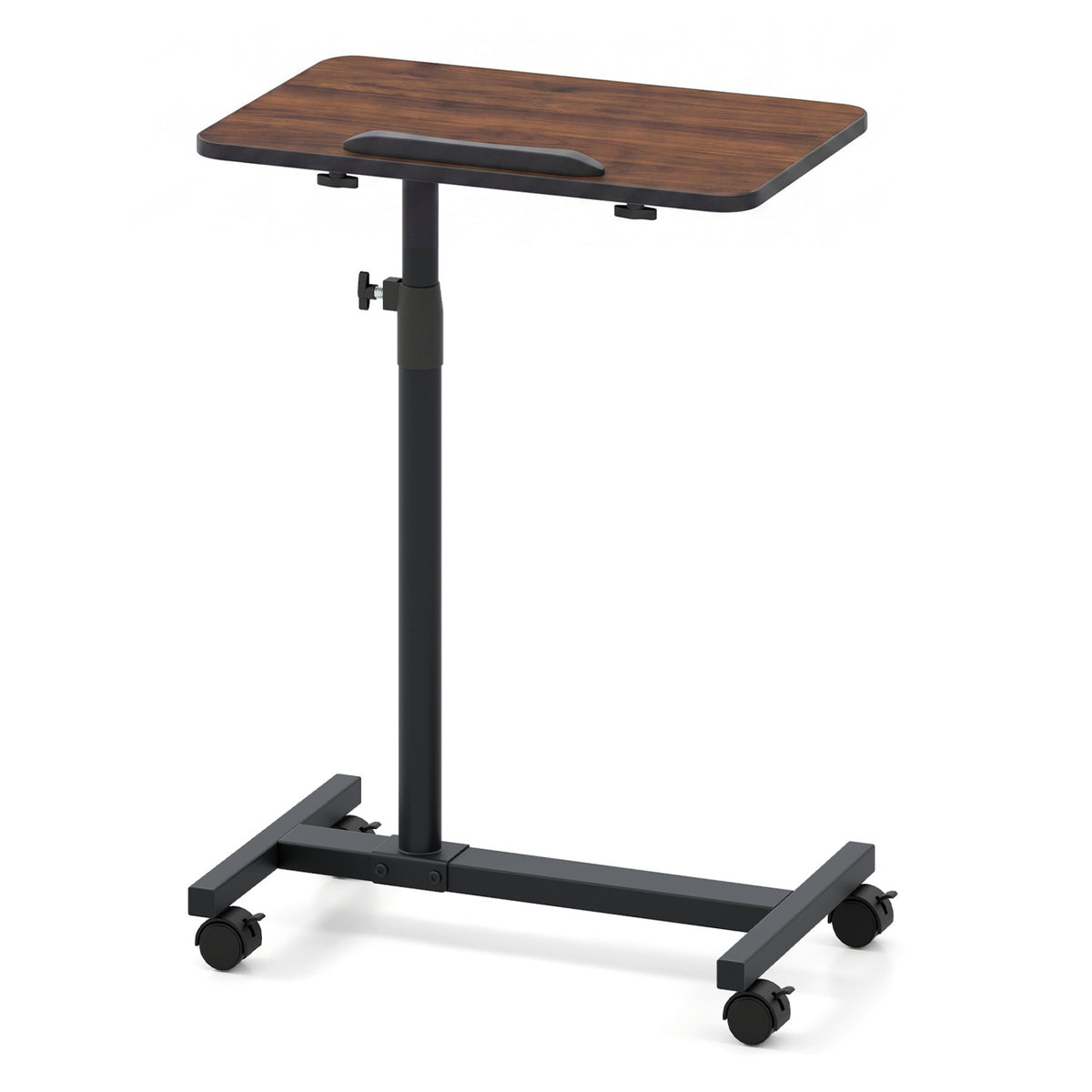 Over Bed Food Tray Small Rolling Computer Table-Walnut