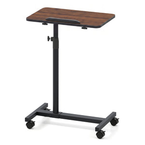 Over Bed Food Tray Small Rolling Computer Table-Walnut