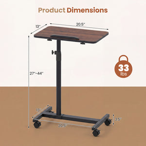Over Bed Food Tray Small Rolling Computer Table-Walnut
