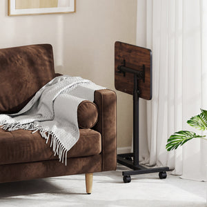 Over Bed Food Tray Small Rolling Computer Table-Walnut