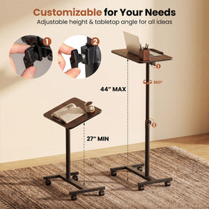 Over Bed Food Tray Small Rolling Computer Table-Walnut