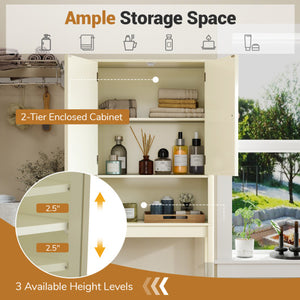 Over The Toilet Storage Cabinet with Fluted Doors-Beige