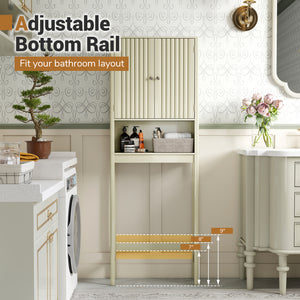 Over The Toilet Storage Cabinet with Fluted Doors-Beige