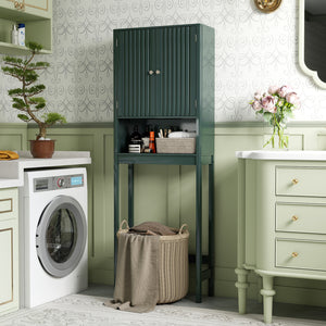 Over The Toilet Storage Cabinet with Fluted Doors-Green