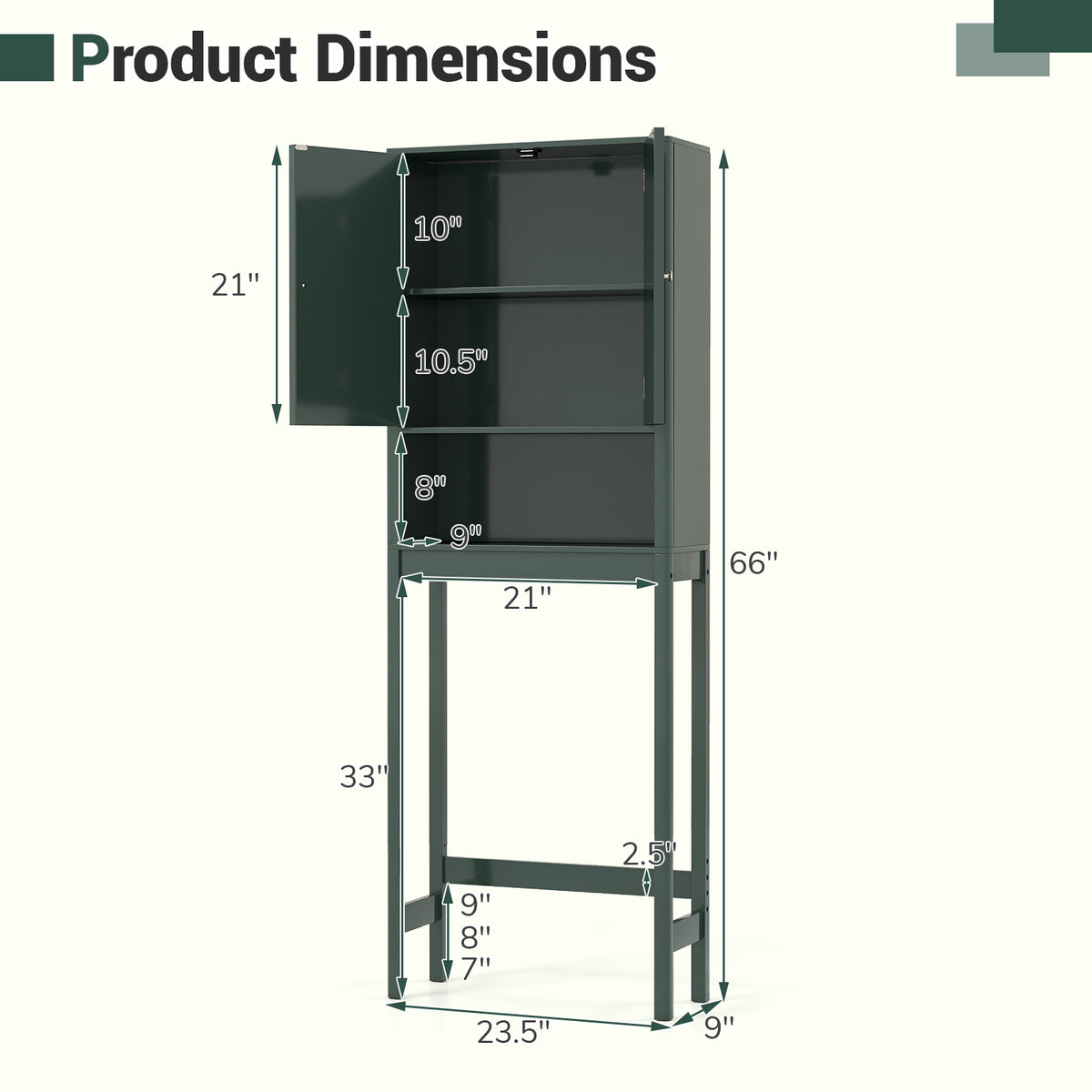 Over The Toilet Storage Cabinet with Fluted Doors-Green