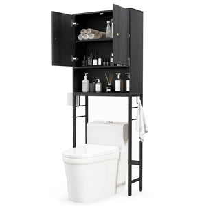 Over The Toilet Storage Cabinet with 2 Doors and Adjustable Shelf-Black