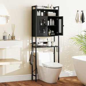 Over-The-Toilet Storage Cabinet with Heavy-Duty Metal Frame 2-door Freestanding-Black