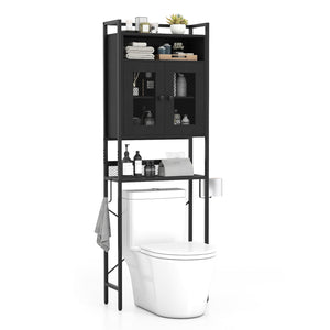 Over-The-Toilet Storage Cabinet with Heavy-Duty Metal Frame 2-door Freestanding-Black