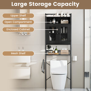 Over-The-Toilet Storage Cabinet with Heavy-Duty Metal Frame 2-door Freestanding-Black