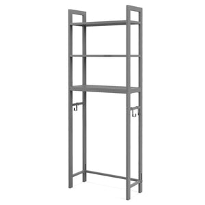 Over-The-Toilet Storage Shelf Space Saving Metal Bathroom Organizer Hooks-Gray