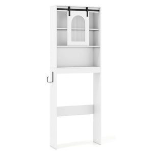Over Toilet Storage Cabinet with Sliding Barn Door and Open Shelves for Bathroom-White