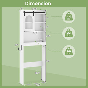 Over Toilet Storage Cabinet with Sliding Barn Door and Open Shelves for Bathroom-White