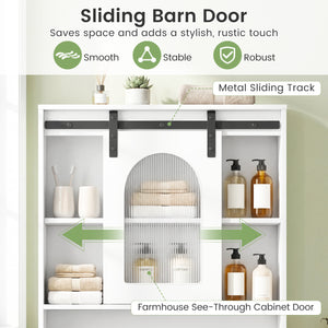 Over Toilet Storage Cabinet with Sliding Barn Door and Open Shelves for Bathroom-White