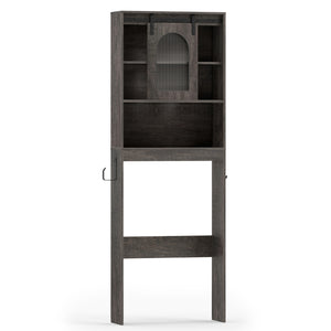 Over Toilet Storage Cabinet with Sliding Barn Door and Open Shelves for Bathroom-Oak