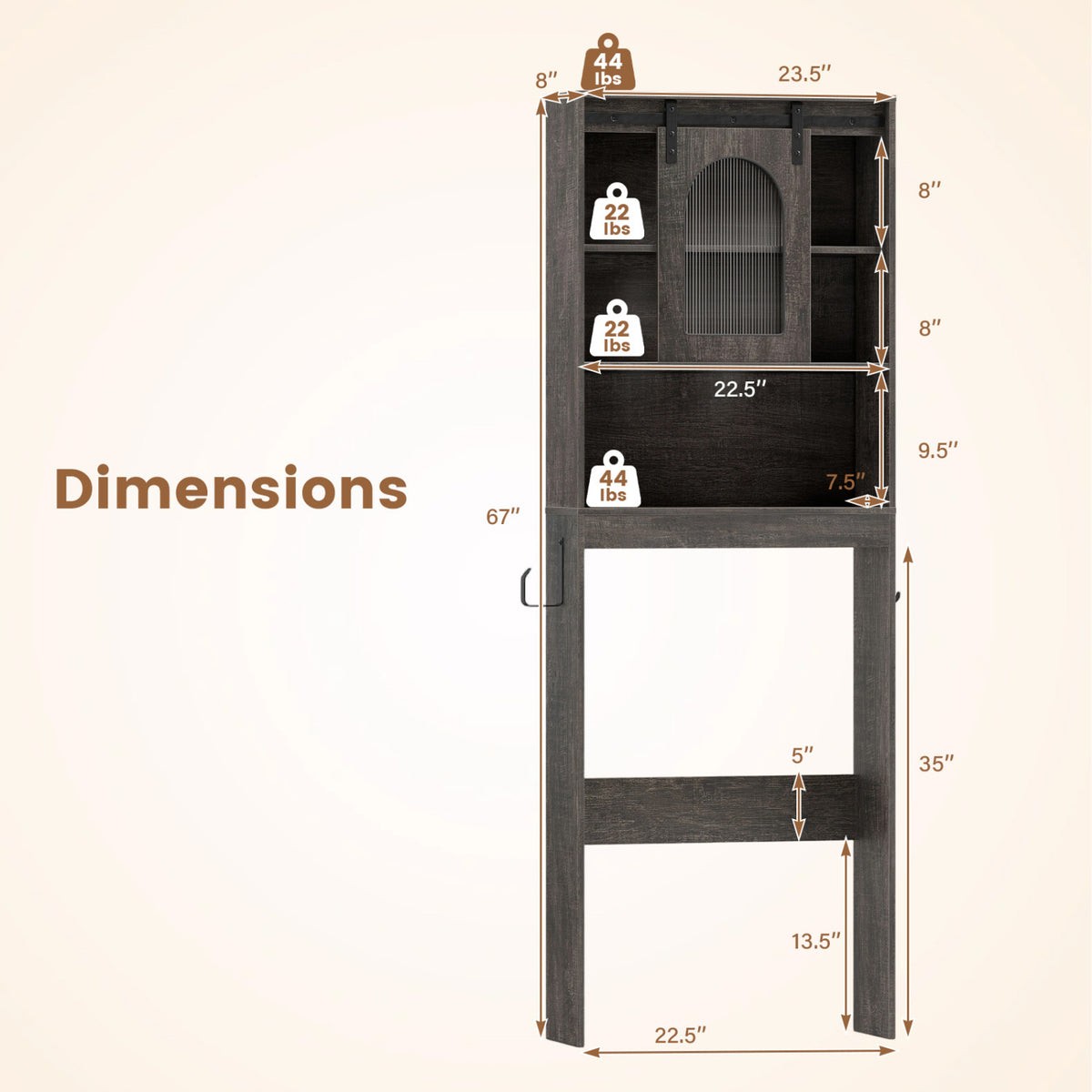 Over Toilet Storage Cabinet with Sliding Barn Door and Open Shelves for Bathroom-Oak