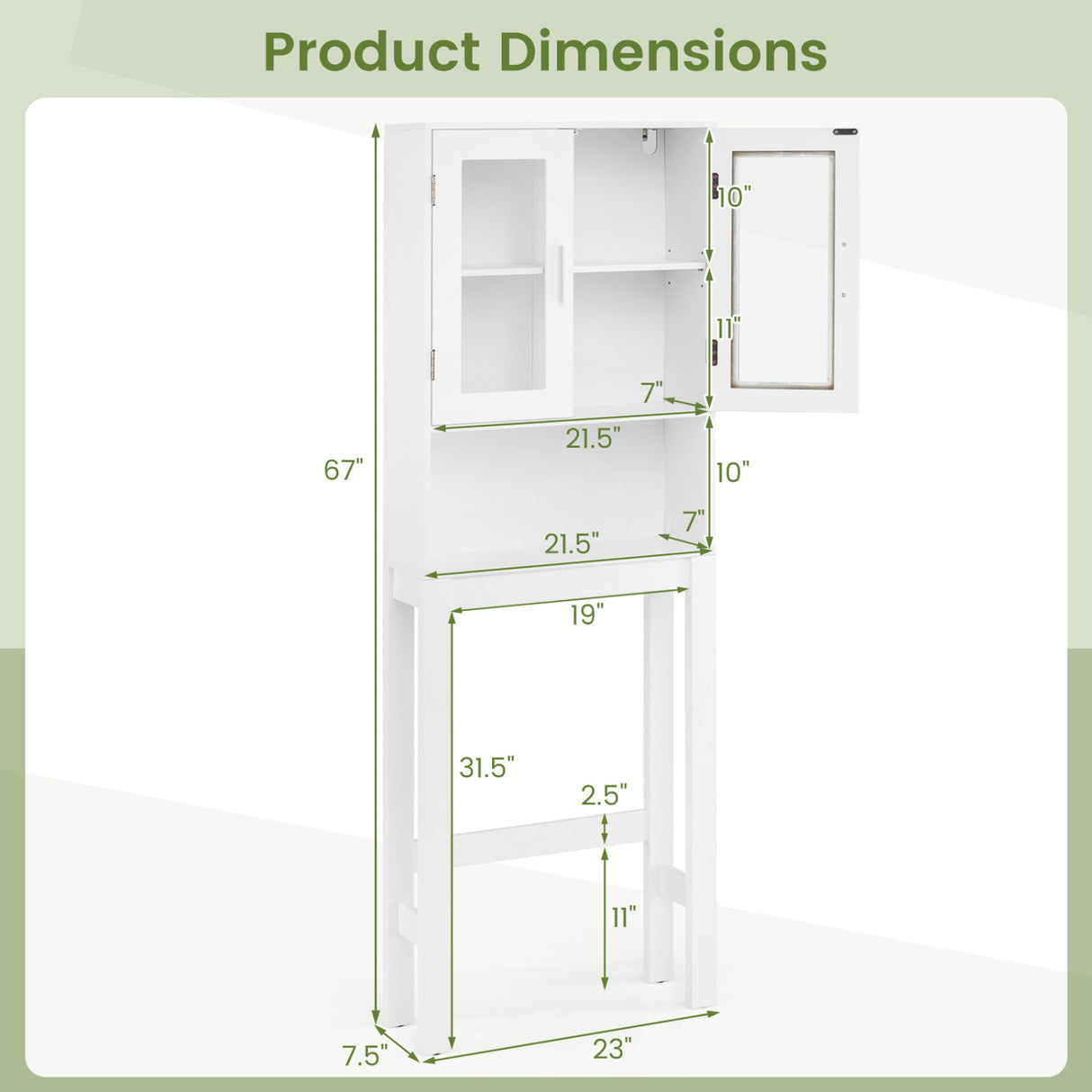 Over the Toilet Bathroom Storage Cabinet with Adjustable Shelf