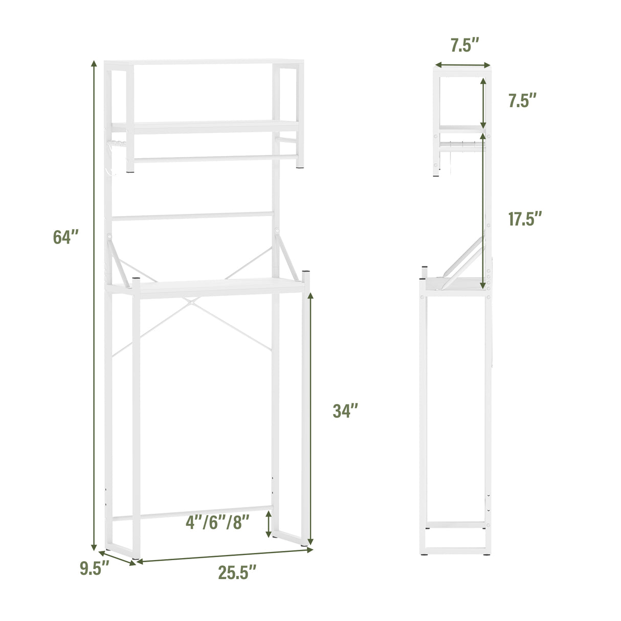 Over the Toilet Storage Rack 3-Tier Over Toilet Bathroom Organizer with Towel Holder-White