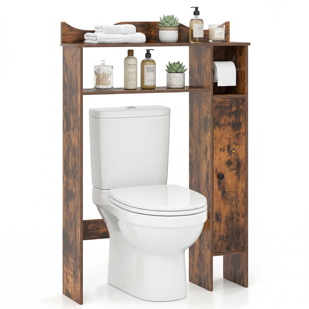 Over the Toilet Storage Cabinet with Toilet Paper Holder-Rustic Brown