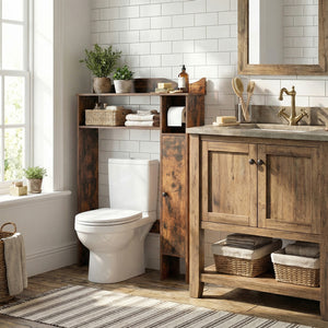 Over the Toilet Storage Cabinet with Toilet Paper Holder-Rustic Brown