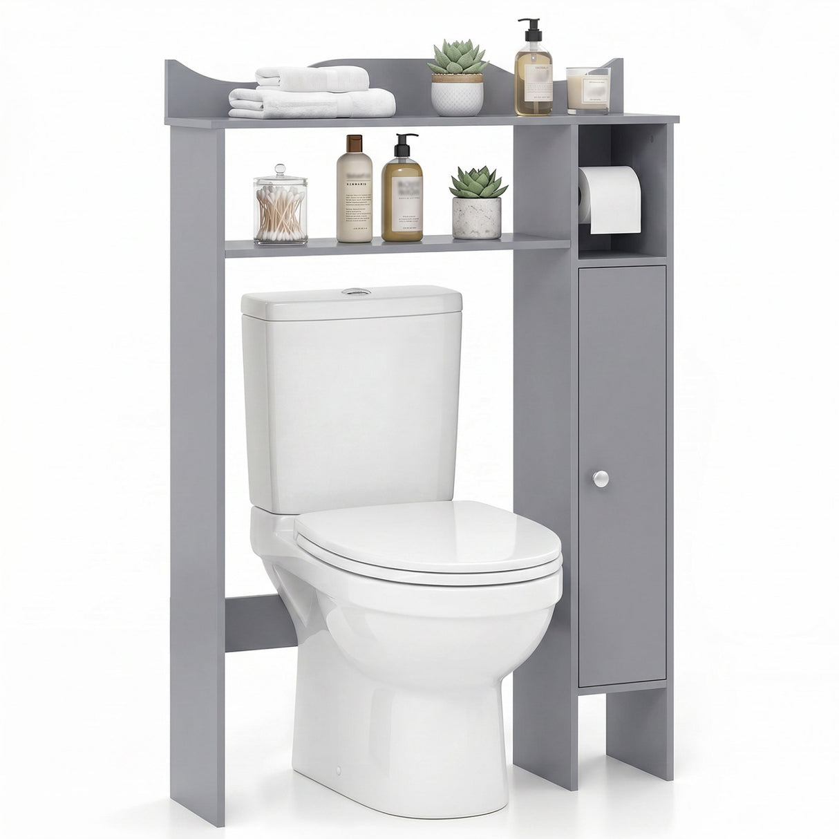 Over the Toilet Storage Cabinet with Toilet Paper Holder-Gray