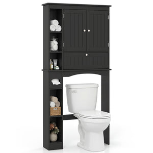 Over the Toilet Storage Cabinet with Adjustable Shelf and Bottom Bar-Black
