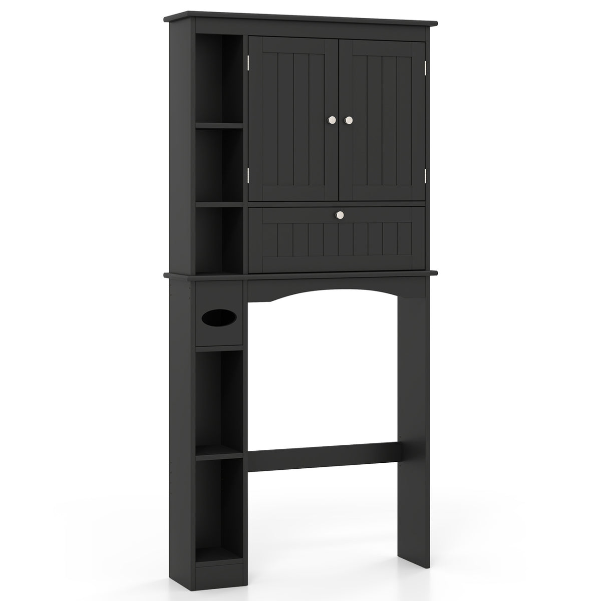Over the Toilet Storage Cabinet with Adjustable Shelf and Bottom Bar-Black