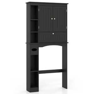 Over the Toilet Storage Cabinet with Adjustable Shelf and Bottom Bar-Black