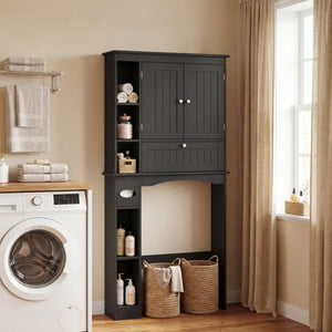 Over the Toilet Storage Cabinet with Adjustable Shelf and Bottom Bar-Black