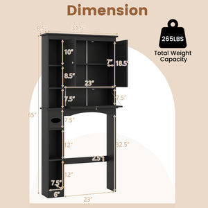 Over the Toilet Storage Cabinet with Adjustable Shelf and Bottom Bar-Black