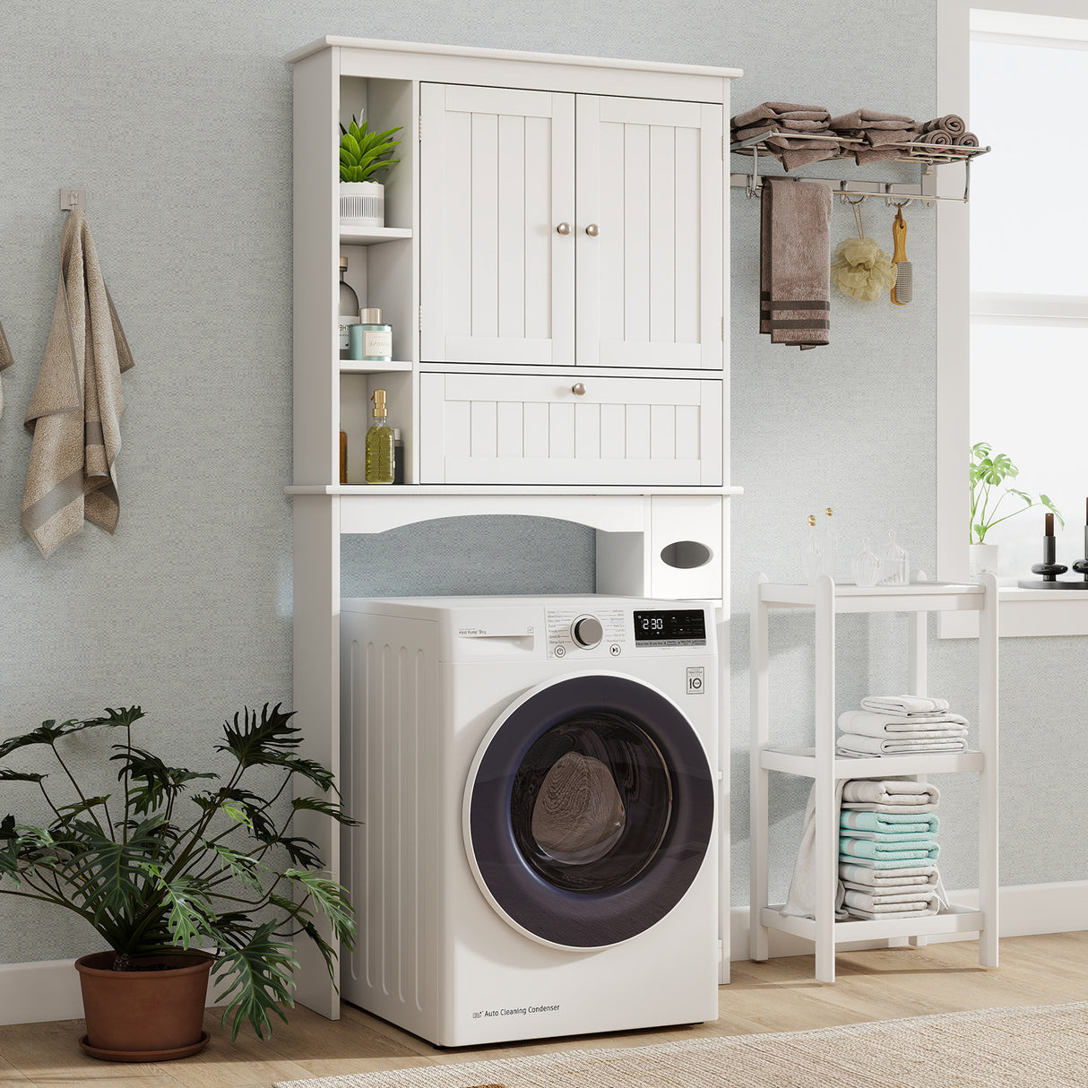 Over the Toilet Storage Cabinet with Adjustable Shelf and Bottom Bar-White