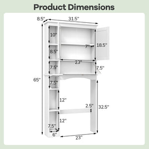 Over the Toilet Storage Cabinet with Adjustable Shelf and Bottom Bar-White