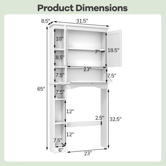 Over the Toilet Storage Cabinet with Adjustable Shelf and Bottom Bar-White