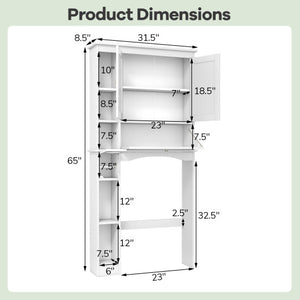 Over the Toilet Storage Cabinet with Adjustable Shelf and Bottom Bar-White