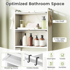 Over-the-toilet Cabinet Bathroom Organizer with 2 Flip-up Cabinets-White