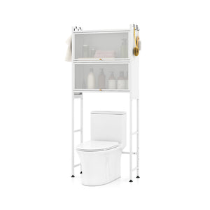 Over-the-toilet Cabinet Bathroom Organizer with 2 Flip-up Cabinets-White