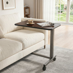 Overbed Table with Lockable Rolling Wheels and Sturdy H-Shaped Base for Hospital and Home Use-Walnut