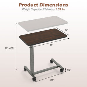 Overbed Table with Lockable Rolling Wheels and Sturdy H-Shaped Base for Hospital and Home Use-Walnut
