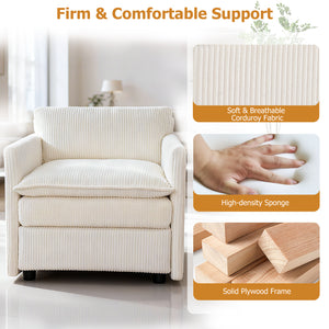 Oversized Accent Chair with Ottoman with Soft Corduroy Cushions-Beige