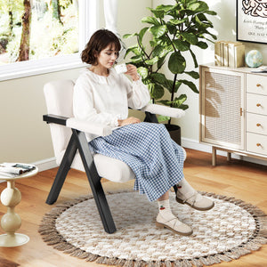 Oversized Accent Chair with Metal Frame and Armrests-Beige