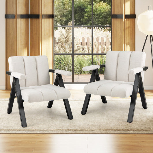Oversized Accent Chair with Metal Frame and Armrests-Beige