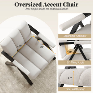 Oversized Accent Chair with Metal Frame and Armrests-Beige