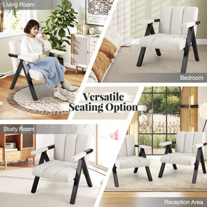 Oversized Accent Chair with Metal Frame and Armrests-Beige