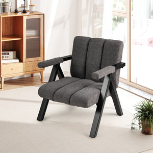 Oversized Accent Chair with Metal Frame and Armrests-Gray