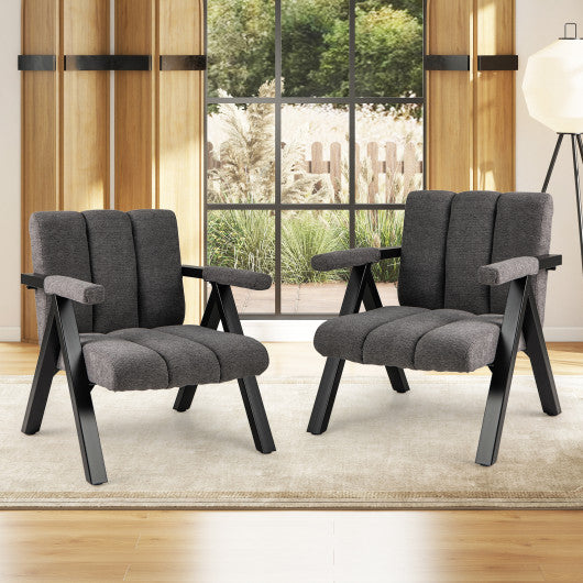 Oversized Accent Chair with Metal Frame and Armrests-Gray