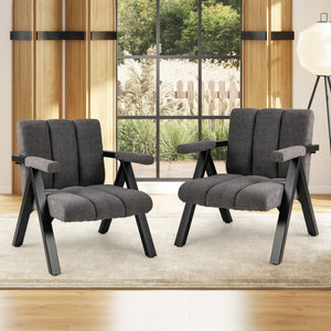 Oversized Accent Chair with Metal Frame and Armrests-Gray